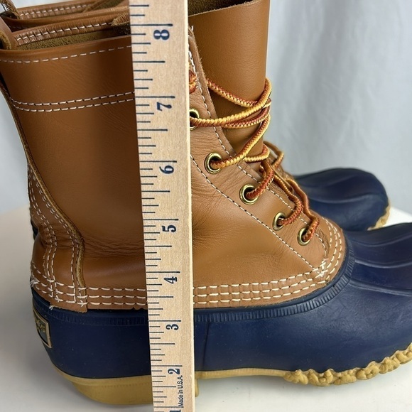 L.L. Bean Women’s Bean Boots 8” Made in Maine Tan Blue Waterproof Duck B… - Picture 10 of 12